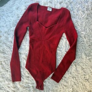 Abercrombie & Fitch Red long sleeve knit sweater bodysuit